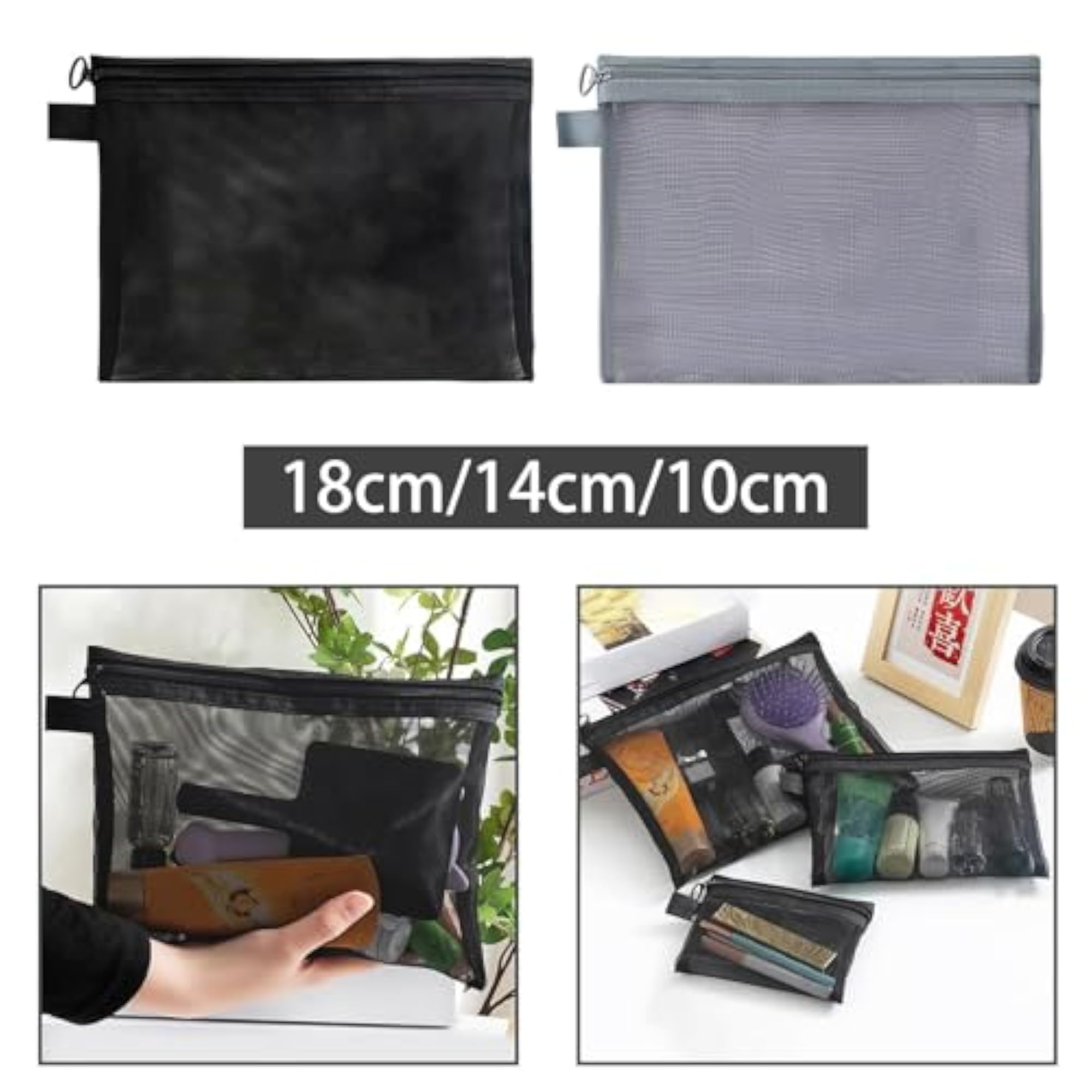 Portable Mesh Travel Bag Cosmetic Pouch, Black